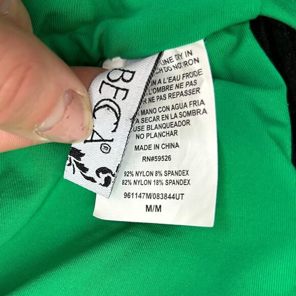 BECCA Green Halter Textured Padded Cut Out Tie Back One Piece Swimsuit Medium - Picture 6 of 6